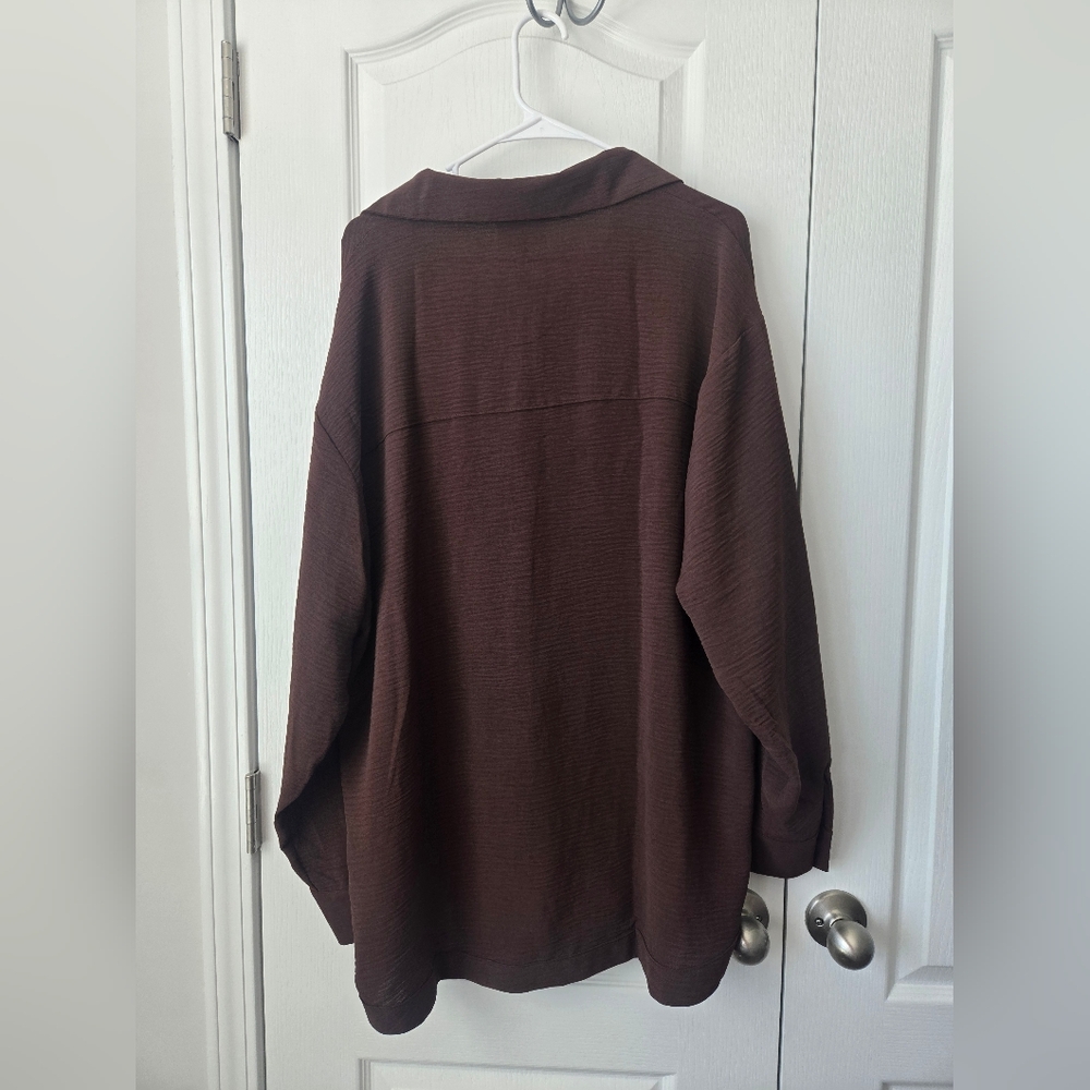 Andree Oversized Brown Button-Up Shirt Size 1x Nwt - Picture 2 of 3